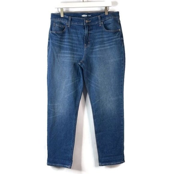 Old Navy Denim - Old Navy Womens Blue Dark Wash Boyfriend Jeans Mid Rise Zip Fly 5-Pocket 12